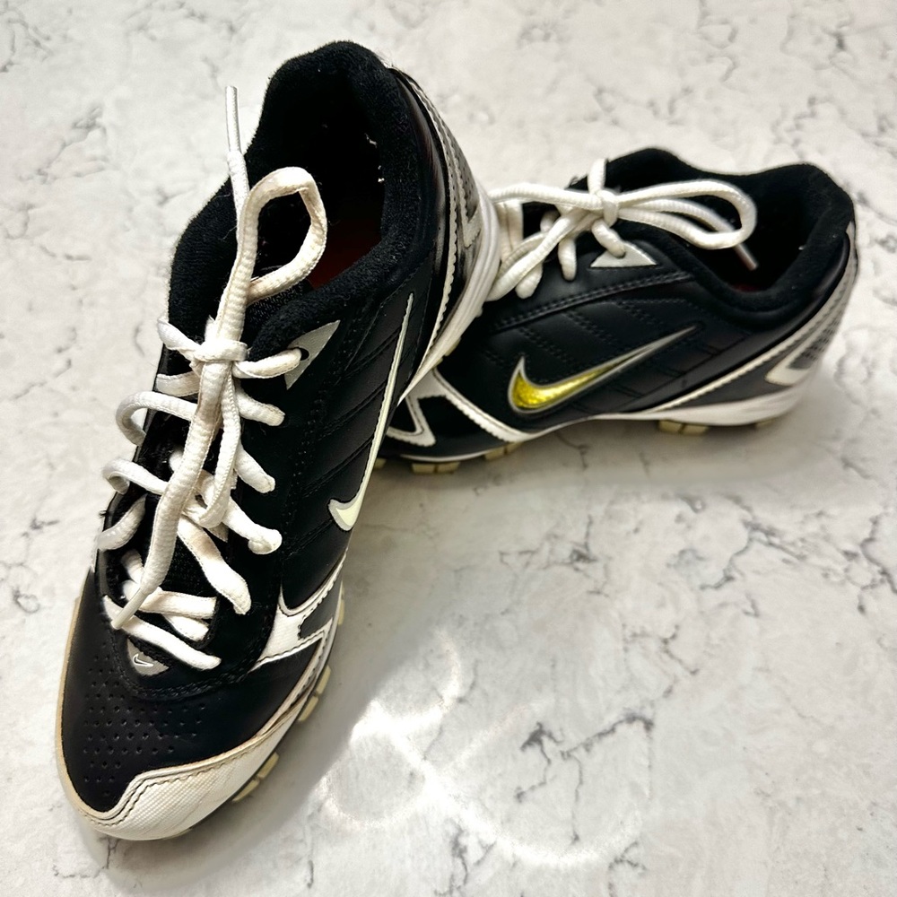 Nike Baseball Cleats Boys 3.5 Youth Black White Yellow Green Swish 387121-011